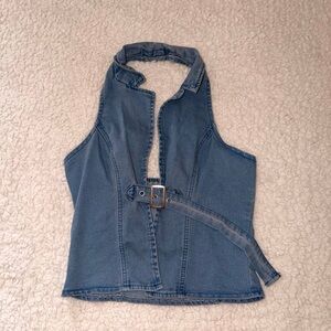 Denim Halter Top with Belt
